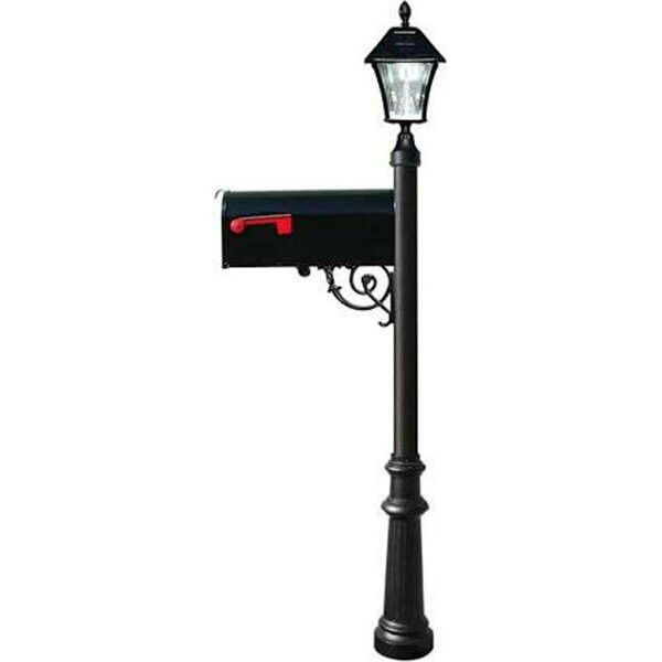 Lewiston E1 Economy Mailbox System with Fluted Base & Bayview Solar Lamp, Black LPST-800-E1-SL-BL